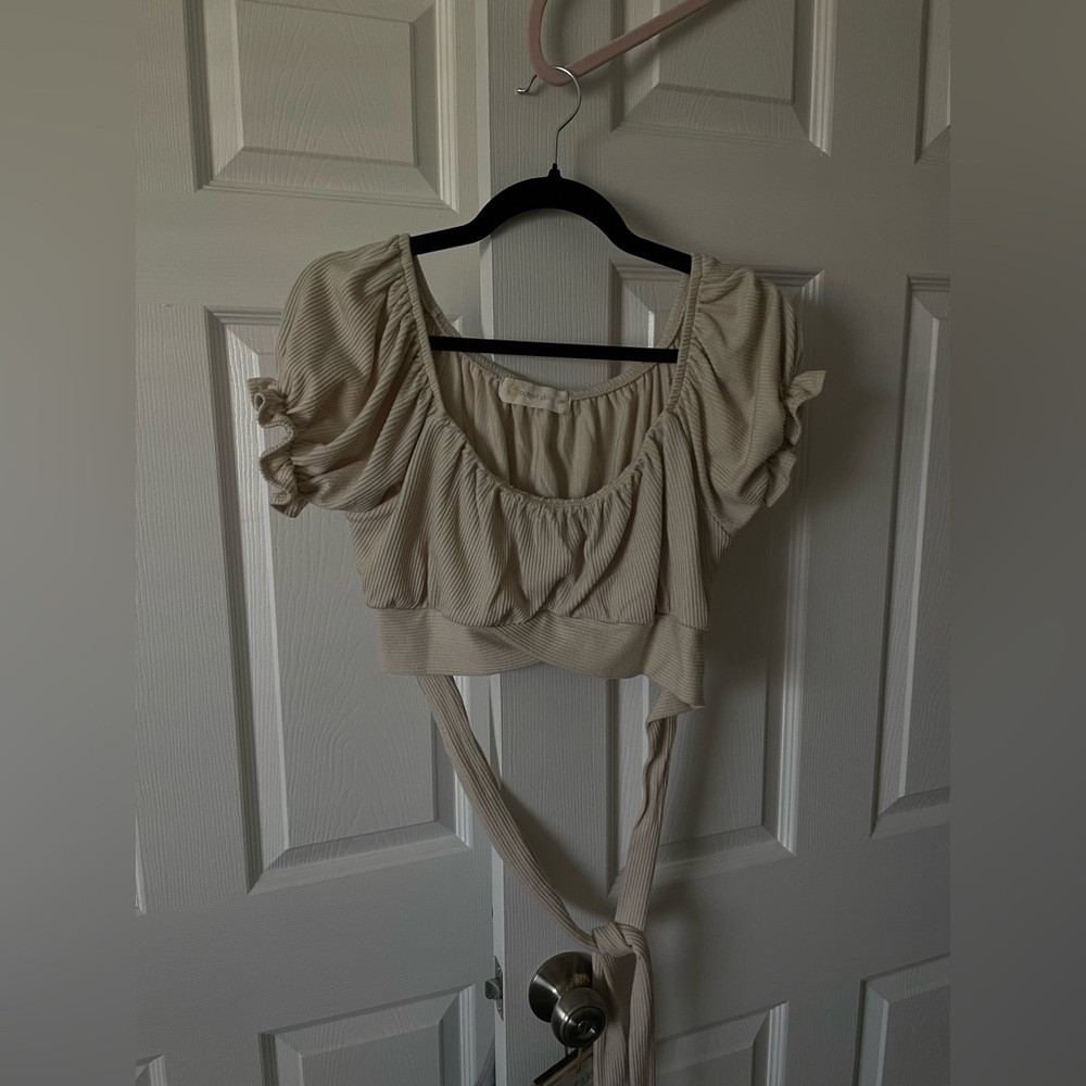 Ocean Drive Cream Tie-Front Blouse